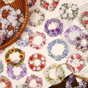 Imagem de Kit de adesivos de argola floral, 48 peças, guirlanda, PET, transparente, à prova d'água, conjunto de adesivos para lixo, diário, garrafas de água, telefone, laptop, decalques para adolescentes