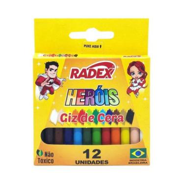 Imagem de Giz de Cera 12 Cores Fino Radex Heróis - Giz de Cor