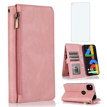 Imagem de Asuwish Capa carteira compatível com Google Pixel 4a 4G, protetor de tela de vidro temperado e zíper de couro, suporte de cartão, acessórios para celular Pixel4a Pixle a4 5.8 2020 feminino ouro rosa
