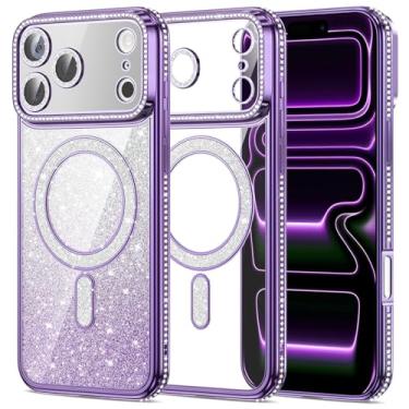 Imagem de Petocase Capa para iPhone 17 Pro de 6,3 polegadas, capas de telefone com glitter magnético [compatível com MagSafe] Protetor de lente de câmera com strass brilhante e diamante fino à prova de choque