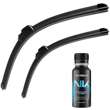 Imagem de Par Palhetas Limpador Silicone Dianteira Tipo Gancho Universal + Limpa Para-brisa Naska Premium 100ml (Compatível com Yaris 2018 a 2025)