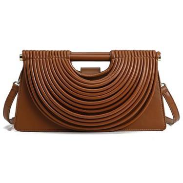 Imagem de Bolsa clutch feminina elegante de couro vegano pequena bolsa de ombro transversal de tecido para noite bolsa de mão com alça superior 2025, Marrom
