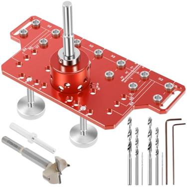 Imagem de Gabarito de dobradiça oculta de pino de prateleira 2 em 1, gabarito de perfuração de pino de prateleira de liga de alumínio com 4 tipos de brocas, modelo de perfuração de furo de armário eficiente