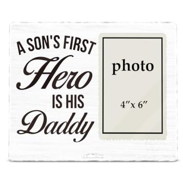 Imagem de Zauly Porta-retrato de acrílico para papai, presente de aniversário de Natal para pai do filho, o primeiro herói de um filho é este pai, 10 x 15 cm