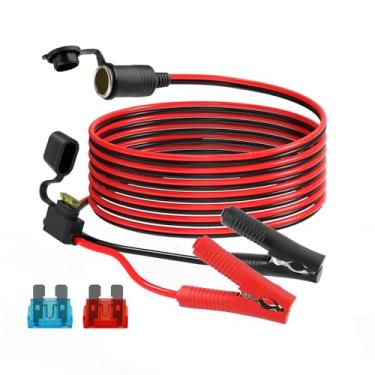 Imagem de ELFCULB Clipes jacaré para soquete de acendedor de cigarro, braçadeira de bateria 14AWG para plugue fêmea de 12 V para inversor de inflador de pneu (10 pés)