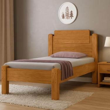 Imagem de Cama Solteiro Padrão MDF/MDP Reforçada Estado em Madeira Maciça Quarto Alojamento Dormitório (Nature)