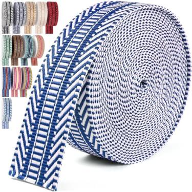 Imagem de Tecido listrado jacquard 1,5 polegada de algodão para alça - 6 jardas cornflower blue polycotton Webbing - Nylon para cintas de bolsa, alça de mochila, cinto de 3,8 cm