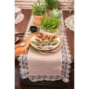 Imagem de Caminho De Mesa Bege Renda Poli-Linho 40X135Cm Rafimex