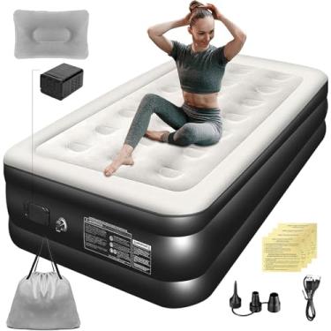 Imagem de Trailabo Colchão Inflável Solteiro 1,91*1M com Bomba de ar Elétrica Recarregável Embutida, Almofadas Infláveis, com Inflação e Deflação Rápidas e Automáticas, para Famílias e Camping (Preto e Branco)