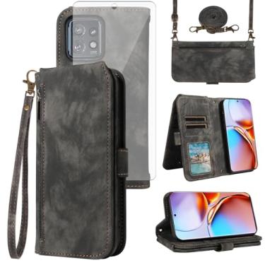 Imagem de Asuwish Capa de celular para Motorola Edge+ Plus 2023/Edge 40 Pro 5G/Moto X40 capa de celular carteira com protetor de tela de vidro temperado alça transversal flip porta-cartão de crédito X +