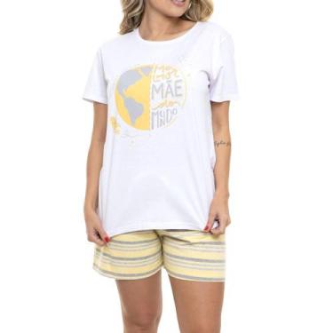 Imagem de Pijama Feminino Curto Listrado Malwee 1000073411 - Algodão, Branco, M