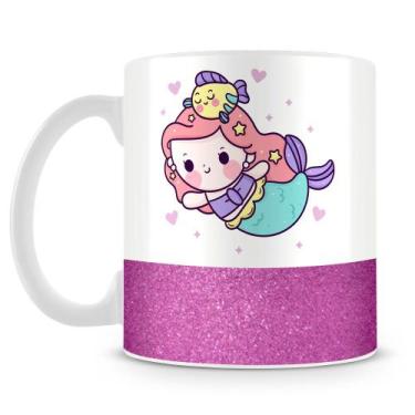 Imagem de Caneca de Porcelana Base Glitter Roxo com Estampa de Sereia - 325ml - 