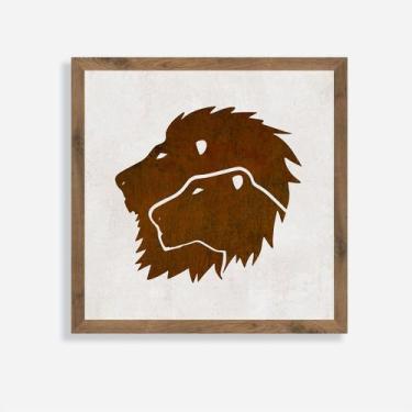Imagem de Quadro Rústico Leão & Leoa - Artesanato em Madeira - Arks Presentes