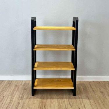 Imagem de Aparador de Madeira Pinus Linea de 4 Prateleiras Slim Nozes e Preto - 