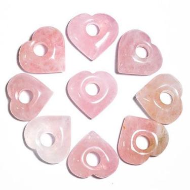 Imagem de Pingente Coração de Pedra Pi Quartzo Rosa Natural - 05 Unidades - Atac