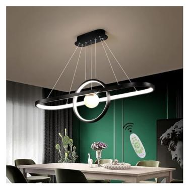 Imagem de Lustre Regulável LED Pendente Iluminação Design Oval Luminária Pendente com Controle Remoto Lustre Altura Ajustável Luminária Pendente para Mesa de Jantar Luz de Teto Preto (Cor: Noir, Taman
