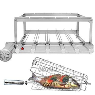 Imagem de Churrasqueira Gira Grill 6 Espetos Inox + Espeto Grelha Peixe/Frango