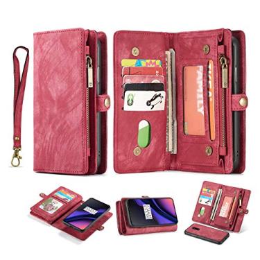 Imagem de Simicoo Carteira de couro OnePlus 7 Pro com zíper destacável com compartimentos para cartões, capa flip com alça magnética para pulso à prova de choque, carteira de bolso para OnePlus 7 Pro 1+7 Pro