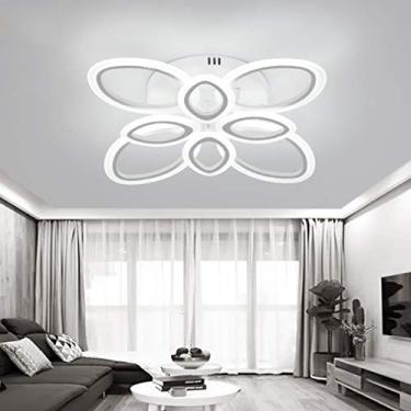 Imagem de Luminária de teto LED branca moderna, regulável, com controle remoto, para sala de estar, com design criativo de flores, para quarto, casa de campo, estudo, lustre de hall, 8 lâmpadas, anel,
