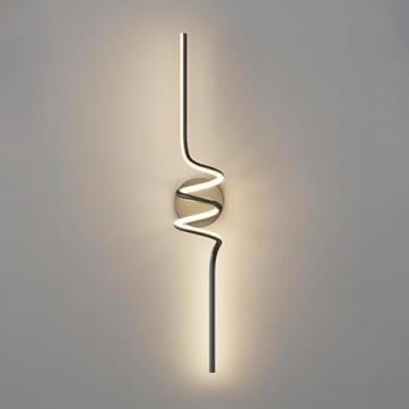 Imagem de Luminária de parede moderna LED, luminária de parede com controle de intensidade, barra de luz linear preta, faixa longa, espiral, luminária de parede moderna de meados do século para quarto