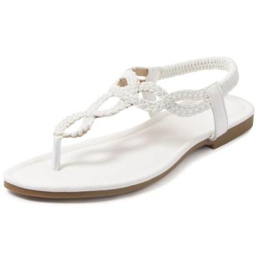 Imagem de Sandálias Icker, tanga feminina trançada com alça em T, branca, 38