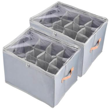 Imagem de 2 organizadores de sapatos para armário serve para 24 pares de recipientes de armazenamento de caixa de sapatos de tecido, 12 compartimentos dobráveis para sapatos, botas, sapatos de salto alto (2)