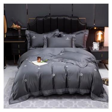 Imagem de 1000TC Algodão Roupa de Cama Preto Dourado Bordado Capa de Edredão Queen King Size 3 peças (1 Casal)
