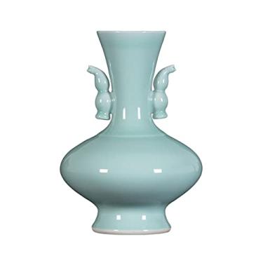 Imagem de CYYHGD Vasos de flores, vaso de cerâmica, 30 cm, vasos de porcelana de orelha dupla, novo, retrô, feito à mão, vaso decorativo de grés, vaso decorativo