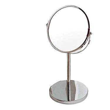 Imagem de Espelho pequeno espelho de maquilhagem, espelho de beleza frente e verso para secretária, espelho cosmético com ampliação 3X, espelho giratório de 360° para casa de banho, espelho de maquilhagem (cor