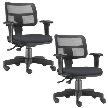 Imagem de Kit 02 Cadeiras Giratórias Zip L02 Executiva Ergonômica Escritório Couro Sintético Preto - Lyam Decor