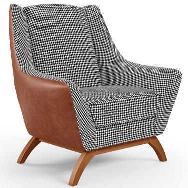 Imagem de Poltrona Decorativa Base Em Madeira Juliet D02 Courissímo Camel B-14 Pied Poule - Lyam Decor