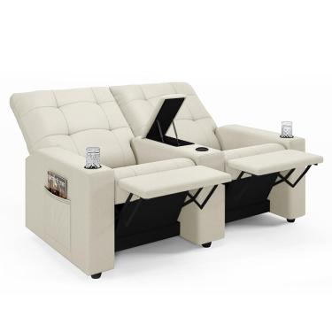 Imagem de Poltrona do Papai Reclinável Cinema 2 Lugares Manual Baú USB Haifa F05 Veludo Bege - Lyam Decor