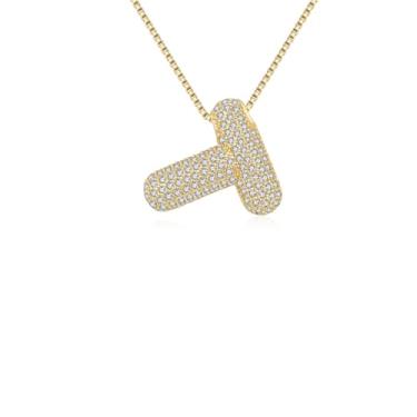 Imagem de Colar de letras de balão para mulheres, pingente de alfabeto inicial de bolha de zircônia cúbica banhado a ouro 18 k declaração delicada joia de presente para meninas adolescentes, Cobre, Sem Pedra Preciosa