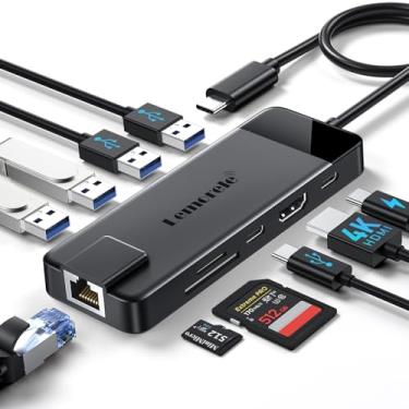 Imagem de Lemorele Adaptador Hub 10 em 1 USB-C com Ethernet Gigabit, HDMI 4K, 4 Portas USB 3.0, PD 100W e Leitor SD/TF - Plug & Play para MacBook Air/Pro, iPad, Steam Deck e Switch