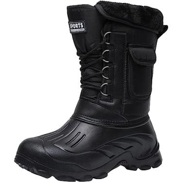 Imagem de Botas masculinas de cano médio para trabalho de inverno, botas de neve forradas com pele, bico redondo, botas de inverno para caminhadas, Preto, 39 BR