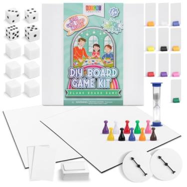 Imagem de Bright Creations 146-Piece Make Your Own Board Game DIY Kit with 2 Blank Game Boards, Cards, Dice, Rule Sheets, and Tokens, Complete Set for Custom Games, Family Night, or Classroom Fun