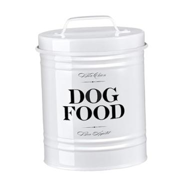 Imagem de IEUDNS Recipiente para Comida de Animais de Estimação, Lata de Armazenamento de Comida de Cachorro, Pote de Metal Selado para Biscoitos de Cachorro, Recipien, Branco