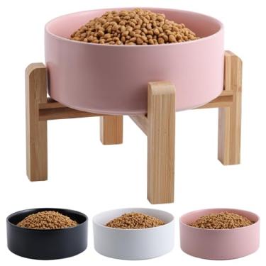 Imagem de Addggo Tigela rosa para cães elevada/elevada de cerâmica para raças pequenas e médias, tigela de água com suporte, 15 em 3,6 xícaras, antiderrapante, pesada