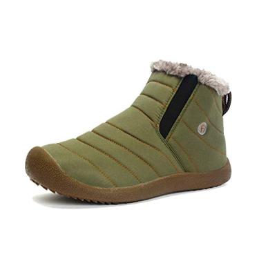 Imagem de Bigfanshu Botas de neve masculinas quentes de pelúcia, à prova d'água, masculinas, para adultos, botas de inverno, plus size, moda masculina, cano médio, tênis da moda Chelsea, Verde, 44 BR G