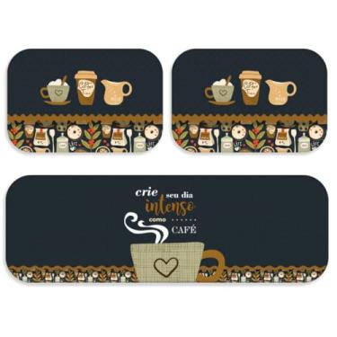 Imagem de Kit 3 Peças Tapete Cozinha Antiderrapante Estampado Lavável Secagem Rápida Moderno(Jogo 3 pçs,TPCOZ1291)