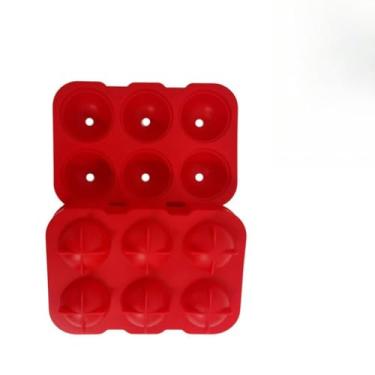 Imagem de Forma para Gelo Silicone Bola Redondo Bar Esferas Whisky Bebida (Vermelho - 6 Esferas Redondo)
