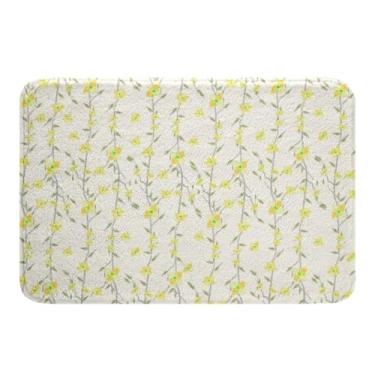 Imagem de Erosebridal Tapetes de banheiro florais retrô 40,6 cm x 61 cm Tapete de banho com flores amarelas em aquarela com flores silvestres tapetes de chão rústico fresco estética antiderrapante boho