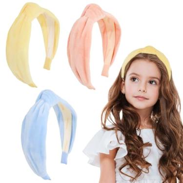 Imagem de Melbelia Faixas de cabelo com nó para meninas, antiderrapantes para meninas, faixas de cabeça com nó largo, para mamãe e eu, acessórios de cabelo turbante (rosa, amarelo, azul, 3 peças)