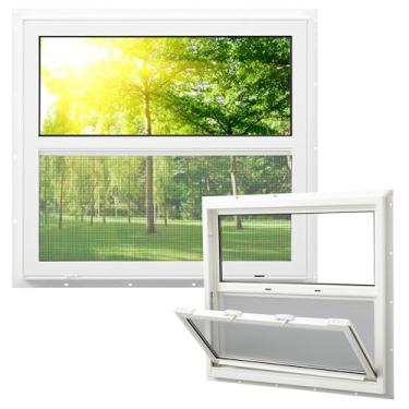 Imagem de Pushglossy 76.2 cm x 68.6 cm Janela de casa móvel isolada vinil Low E Mobile Home Windows Substituição, tela de faixa de inclinação inferior incluída, vidro de painel duplo transparente, pendurado