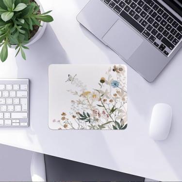Imagem de Mouse pad floral borboleta boho, mouse pad floral branco para casa, escritório, dormitório, laptop, computador, acessórios de mesa, suprimentos, 21 x 19 cm