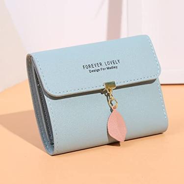 Imagem de Carteira feminina PU bolsa de dinheiro porta-cartões multifuncional mini porta-moedas, Azul, Tendência