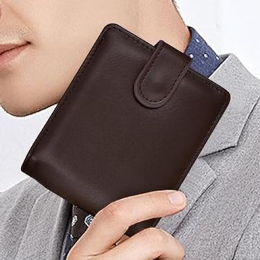 Imagem de Carteira masculina, carteira dupla de poliuretano para homens, porta-cartões de crédito multifuncional com vários compartimentos e botão para negócios, festas, compras, Marrom, Casual