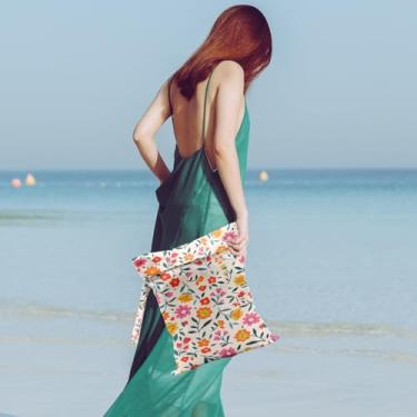 Imagem de Bolsa impermeável para roupas de banho, viagens, cosméticos, bolsas de maquiagem, academia, artigos de higiene, carrinho de bebê, bolsas de viagem reutilizáveis para praia (flores)