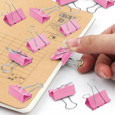 Imagem de Conjunto de 12 clipes de fichário para uso em mesa de escritório, grampos organizadores de papel, clipes de gerenciamento de arquivos para casa, estudo e trabalho (rosa, 25 mm x 11 mm x 43 mm)