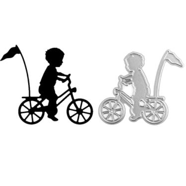 Imagem de Matrizes de corte de metal para meninos andando de bicicleta para fazer cartões, faça você mesmo, scrapbooking, papel, artesanato, estêncil, moldes de molde de perfuração, artesanato, artesanato